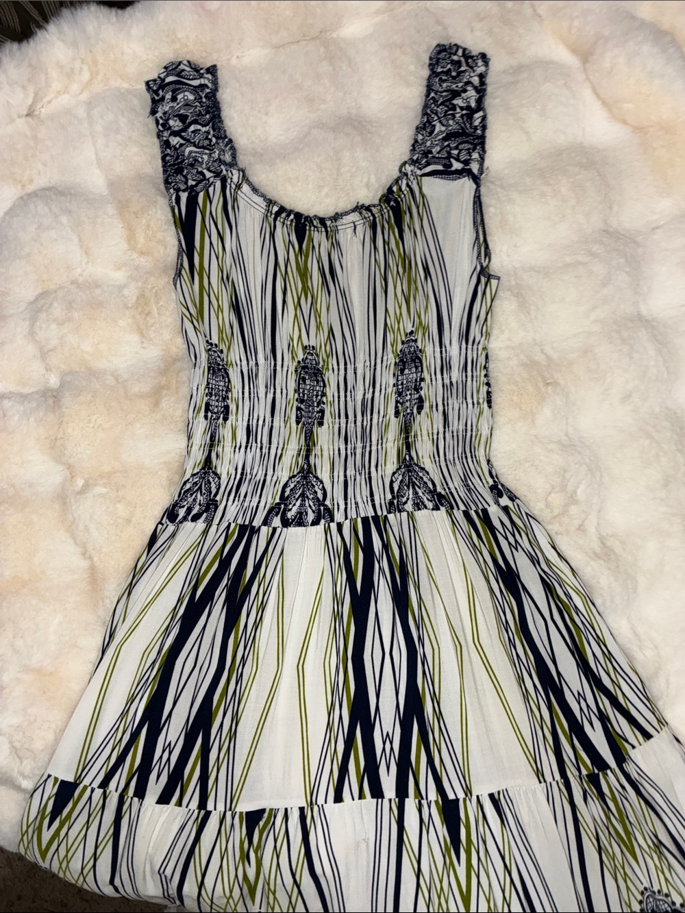 JULIA S Sleeveless Tiered Maxi Dress in Black &White patterned w subtle green - Picture 10 of 16